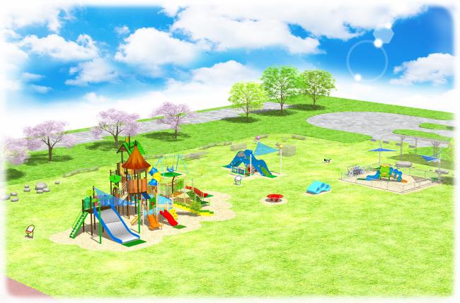 飛騨川公園に設置予定のインクルーシブ大型複合遊具、幼児用、乳幼児用遊具