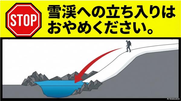 雪渓への立ち入りは禁止